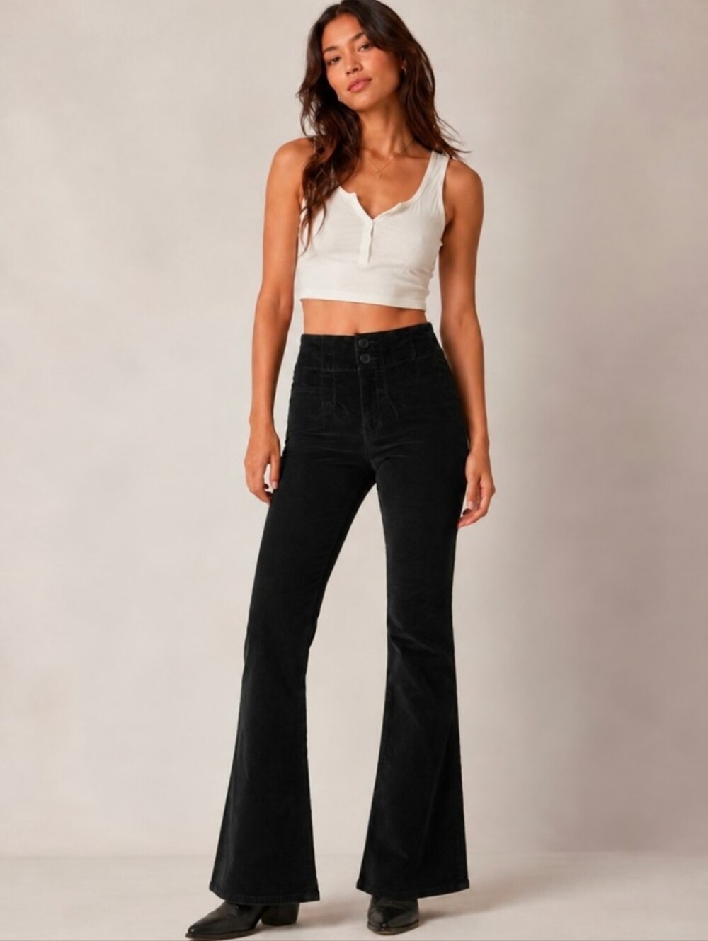 ❤️ FREE PEOPLE HIGH RISE FLARE CORDUROY PANTS, BLACK, 2 (26)